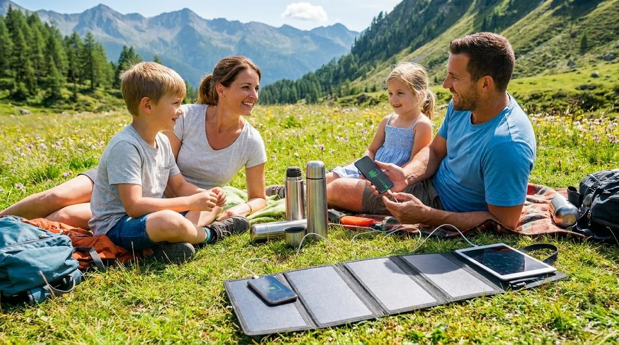 Panneaux solaires dépliés sur un sentier de montagne